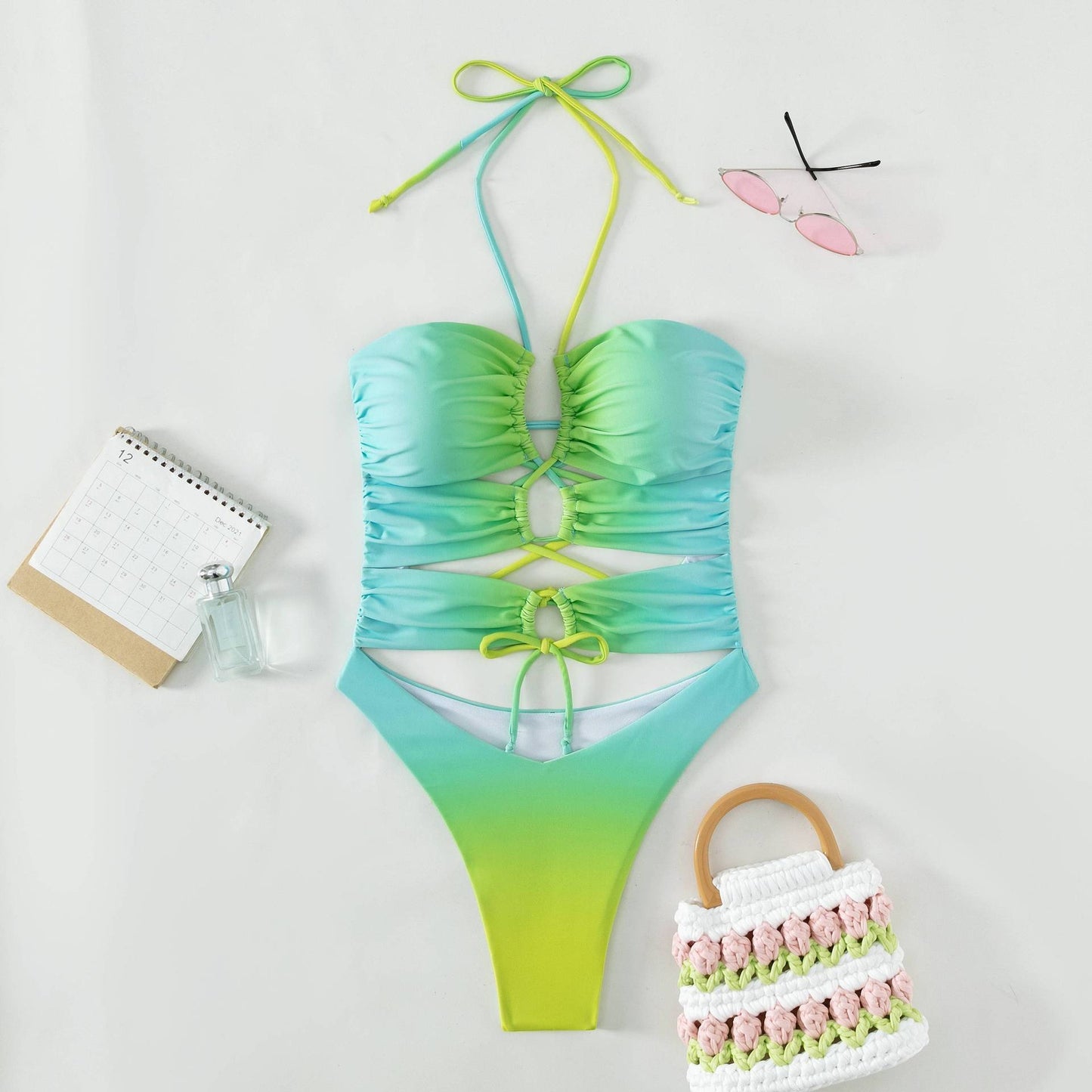New gradient color one piece swimsuit bikini hollow swimsuit