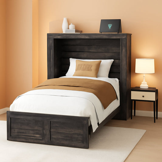 Twin Murphy Bed Black Oak Integrated Charging Drawer-0