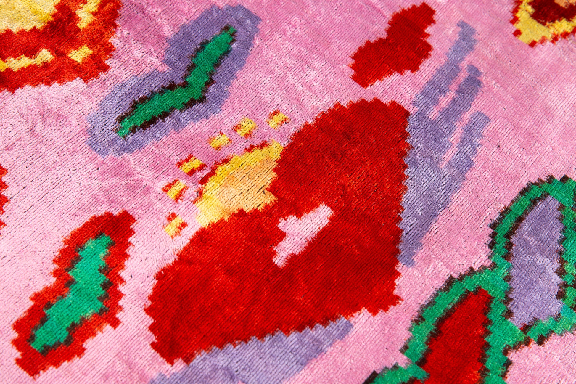 Handmade Silk Velvet Throw Pillow 20x20 in - Pink & Red Heart Pattern with Down Feather Insert-0
