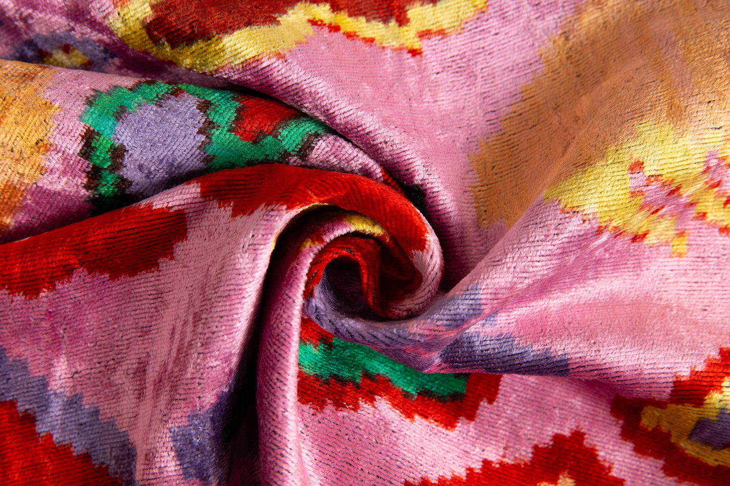 Handmade Silk Velvet Throw Pillow 20x20 in - Pink & Red Heart Pattern with Down Feather Insert-1