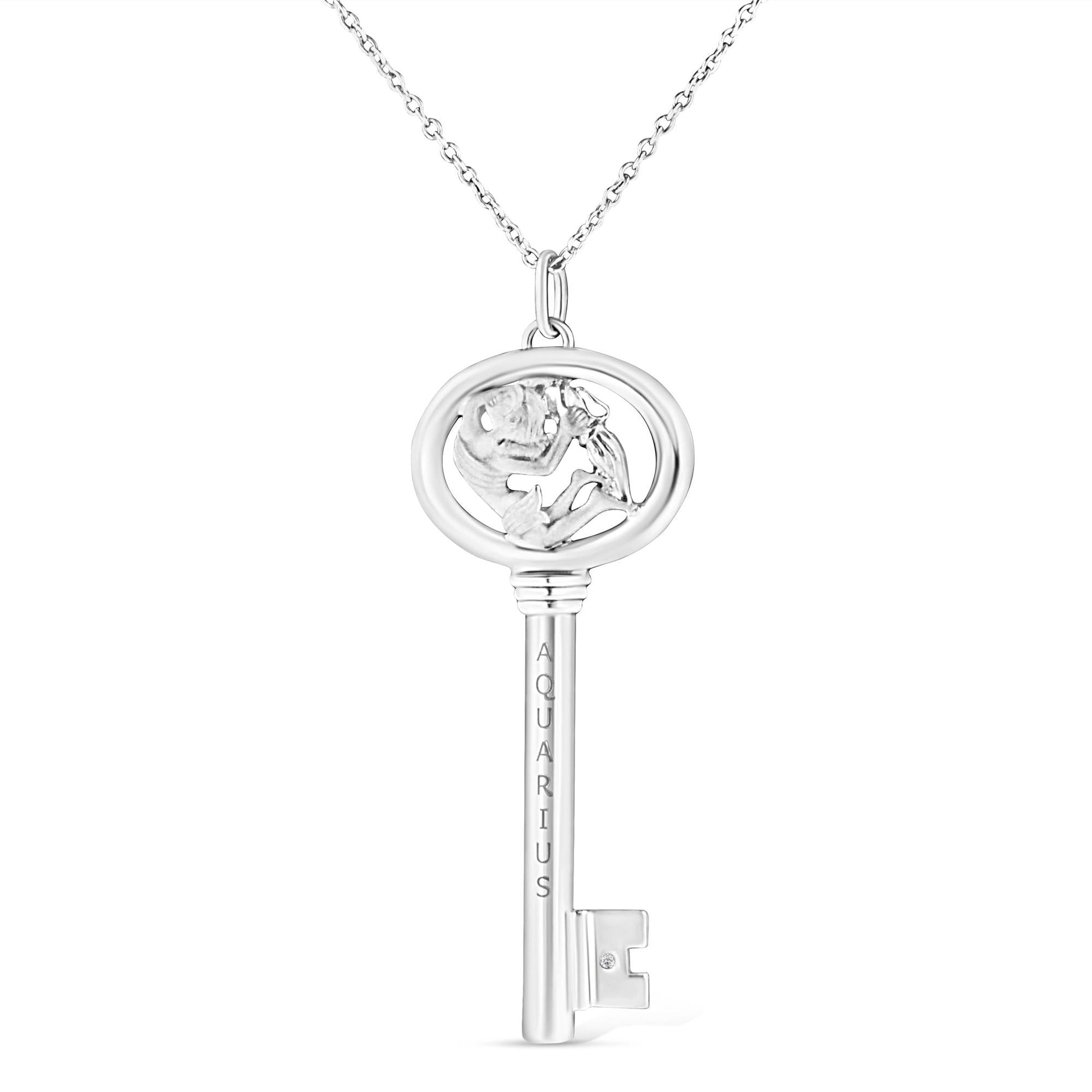 .925 Sterling Silver Diamond Accent Zodiac Key 18" Pendant Necklace (K-L Color, I1-I2 Clarity)-5