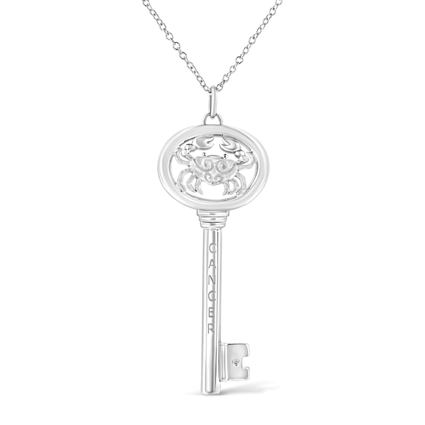 .925 Sterling Silver Diamond Accent Zodiac Key 18" Pendant Necklace (K-L Color, I1-I2 Clarity)-7