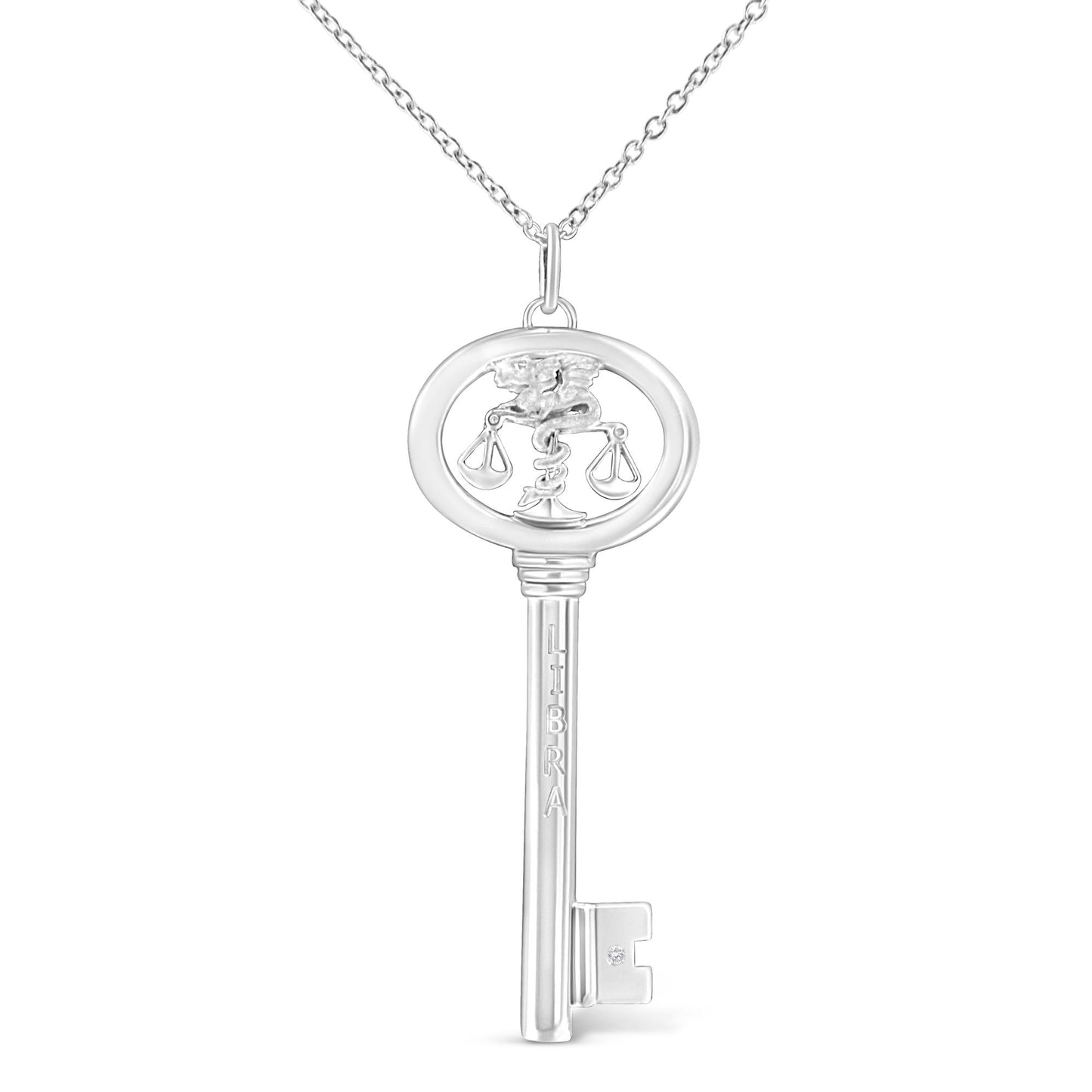 .925 Sterling Silver Diamond Accent Zodiac Key 18" Pendant Necklace (K-L Color, I1-I2 Clarity)-3