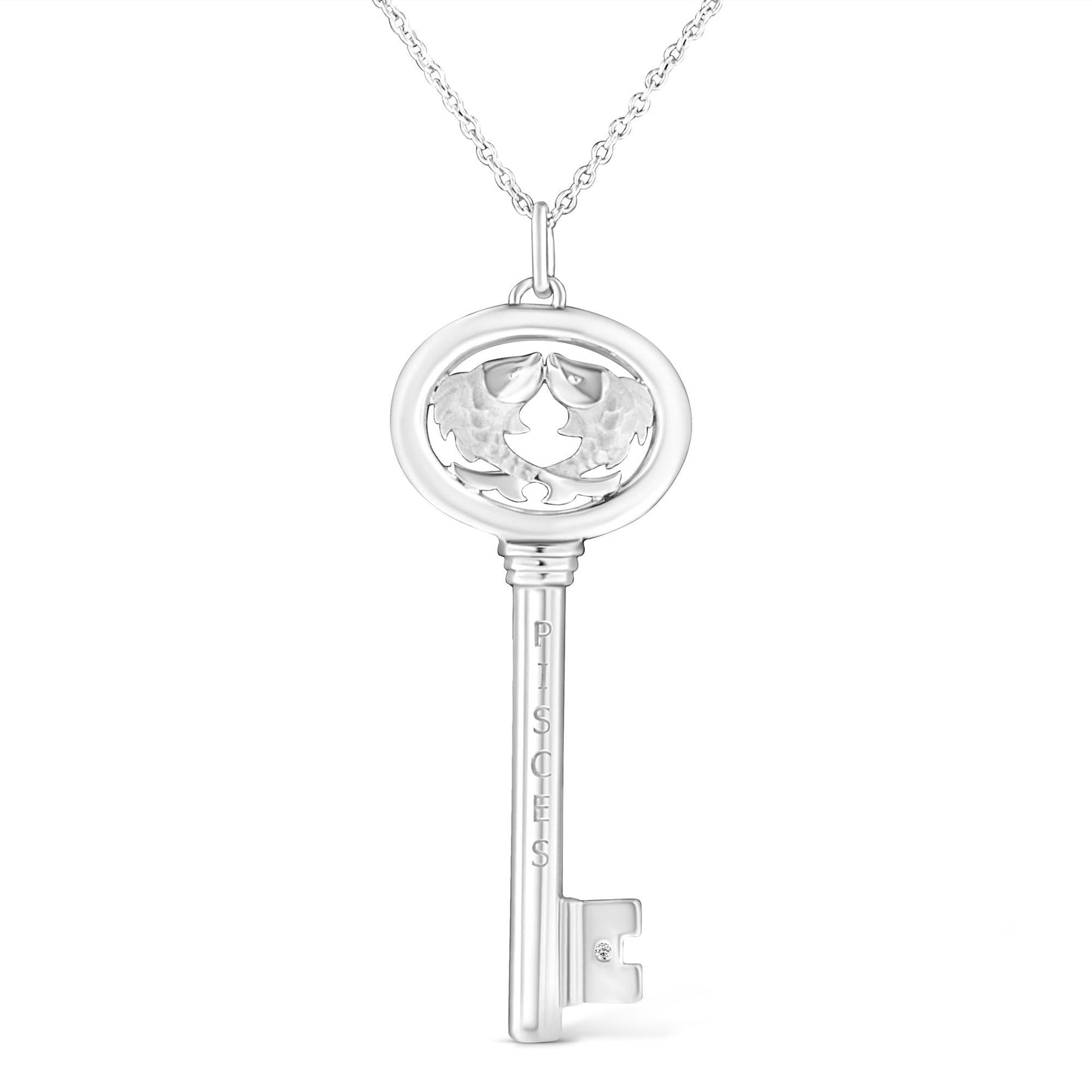 .925 Sterling Silver Diamond Accent Zodiac Key 18" Pendant Necklace (K-L Color, I1-I2 Clarity)-2