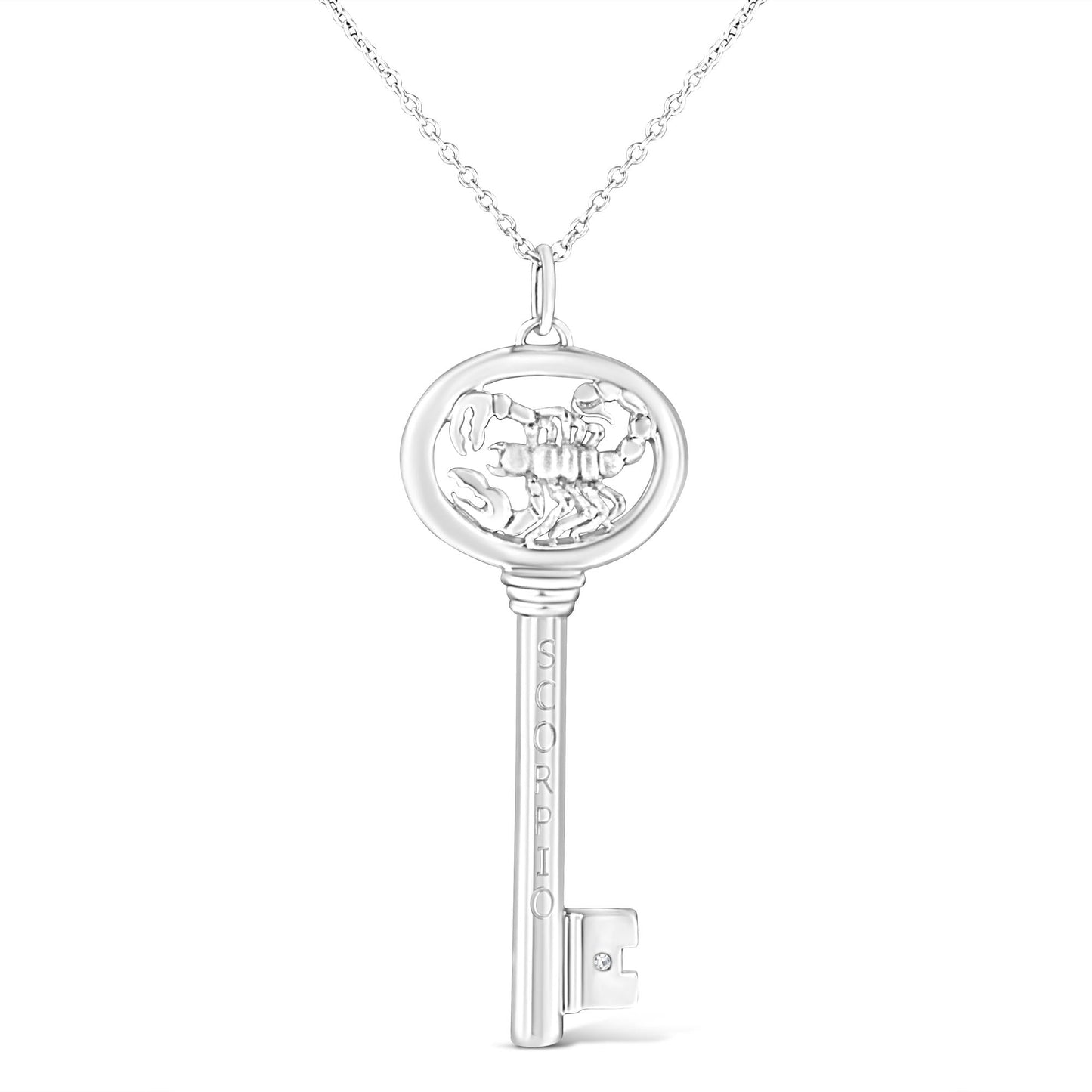 .925 Sterling Silver Diamond Accent Zodiac Key 18" Pendant Necklace (K-L Color, I1-I2 Clarity)-1
