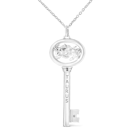 .925 Sterling Silver Diamond Accent Zodiac Key 18" Pendant Necklace (K-L Color, I1-I2 Clarity)-0