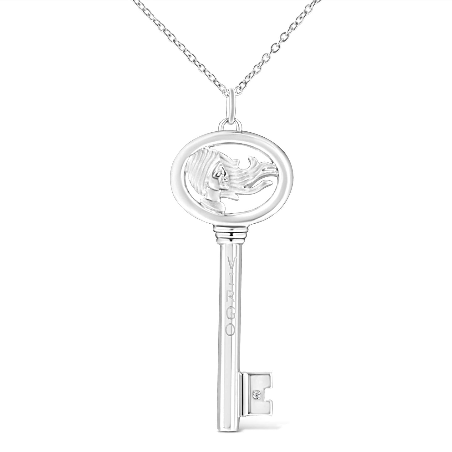 .925 Sterling Silver Diamond Accent Zodiac Key 18" Pendant Necklace (K-L Color, I1-I2 Clarity)-10