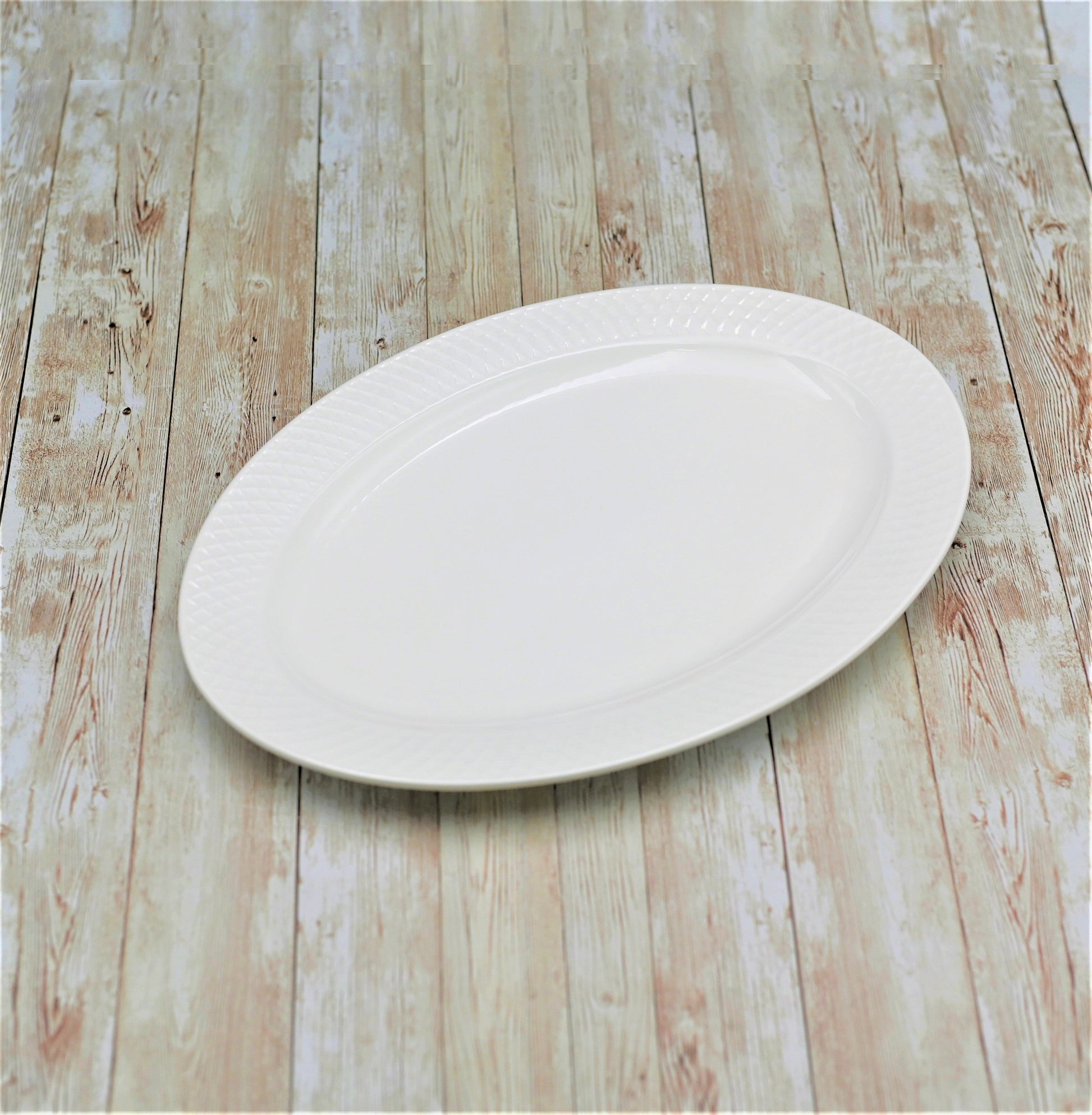 White Oval Platter With Embossed Wide Rim 14" inch X 10" inch |In Gift Box-1