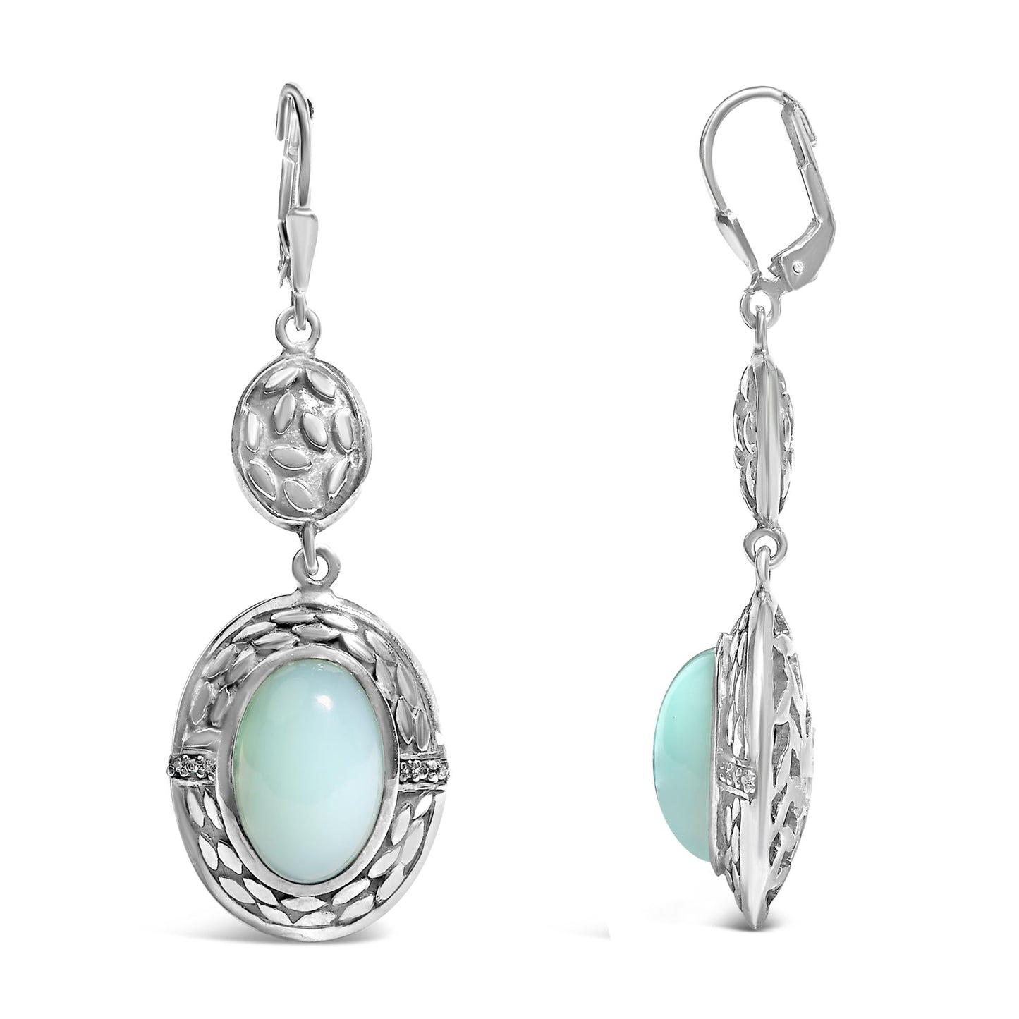 .925 Sterling Silver Chalcedony Diamond Accent Drop and Dangle Earring (K-L Color, I1-I2 Clarity)-3