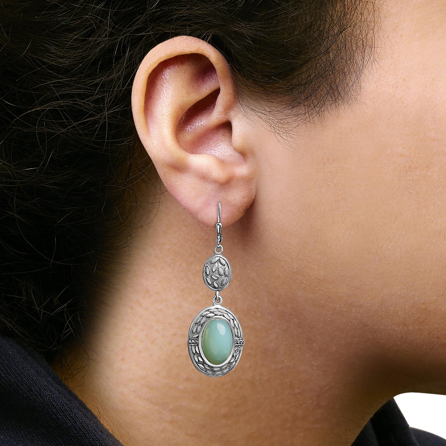 .925 Sterling Silver Chalcedony Diamond Accent Drop and Dangle Earring (K-L Color, I1-I2 Clarity)-2