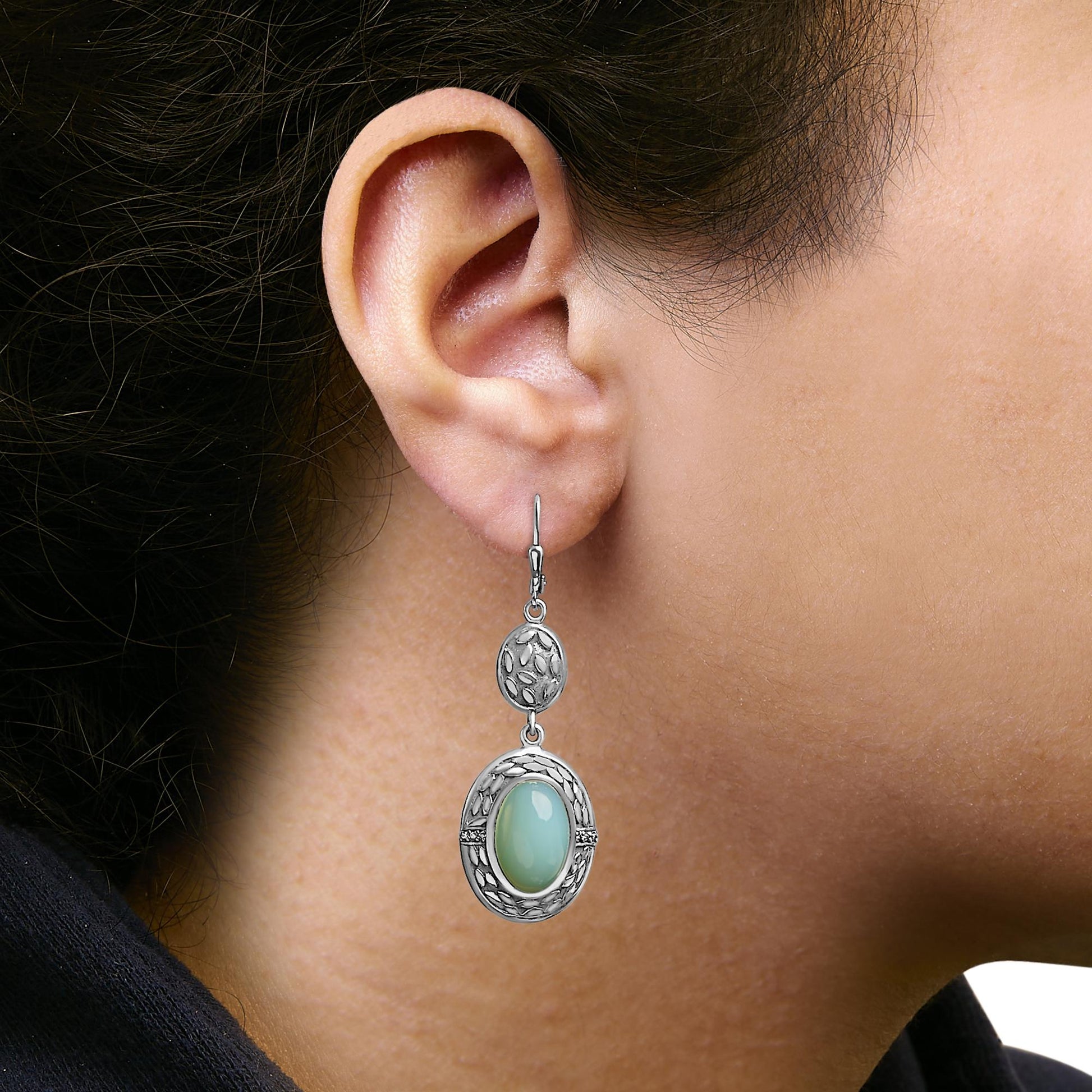 .925 Sterling Silver Chalcedony Diamond Accent Drop and Dangle Earring (K-L Color, I1-I2 Clarity)-2