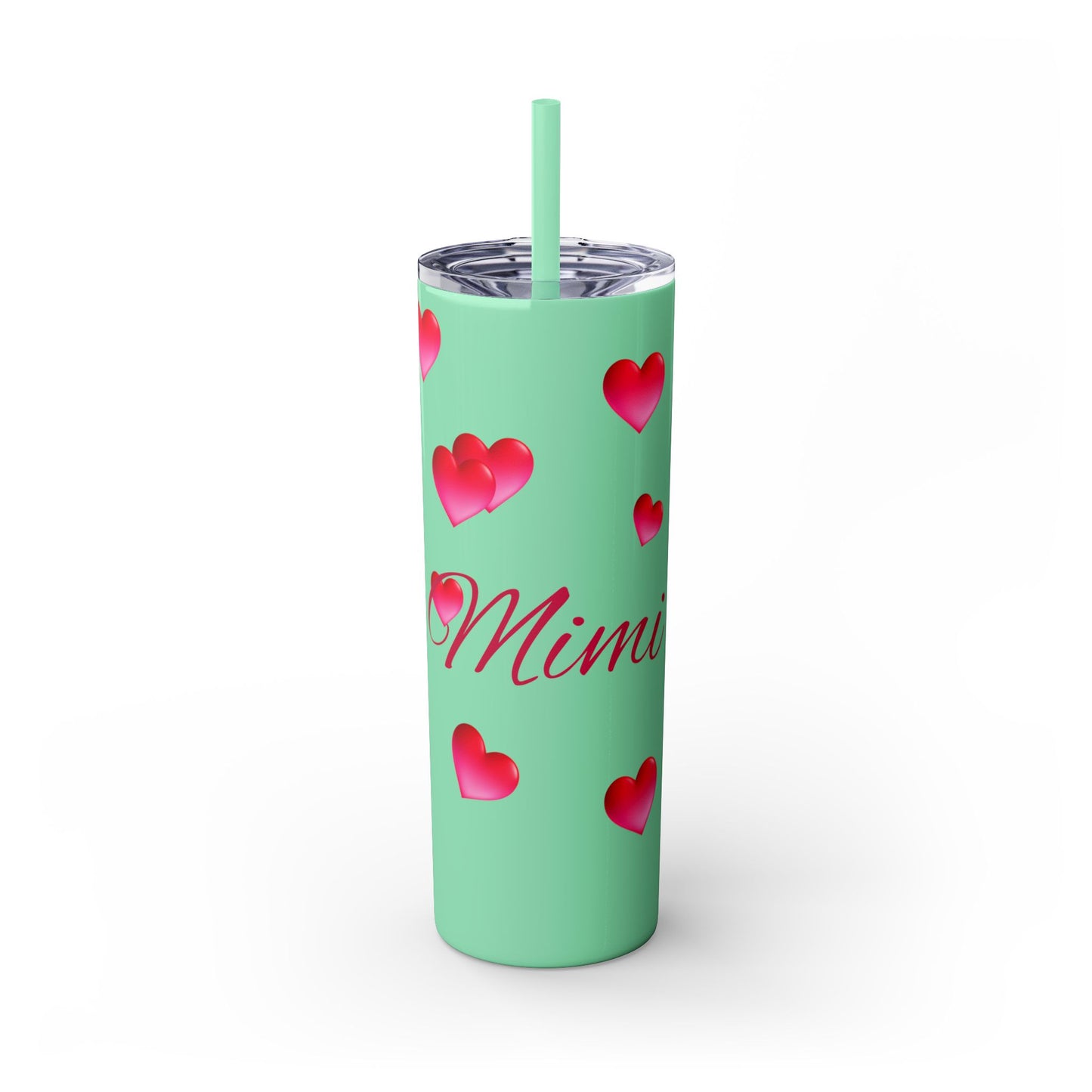 Gepasmaakte Glitter 20oz Dun Tumbler met Pienk Hartpatroon — [Jou Naam Hier]