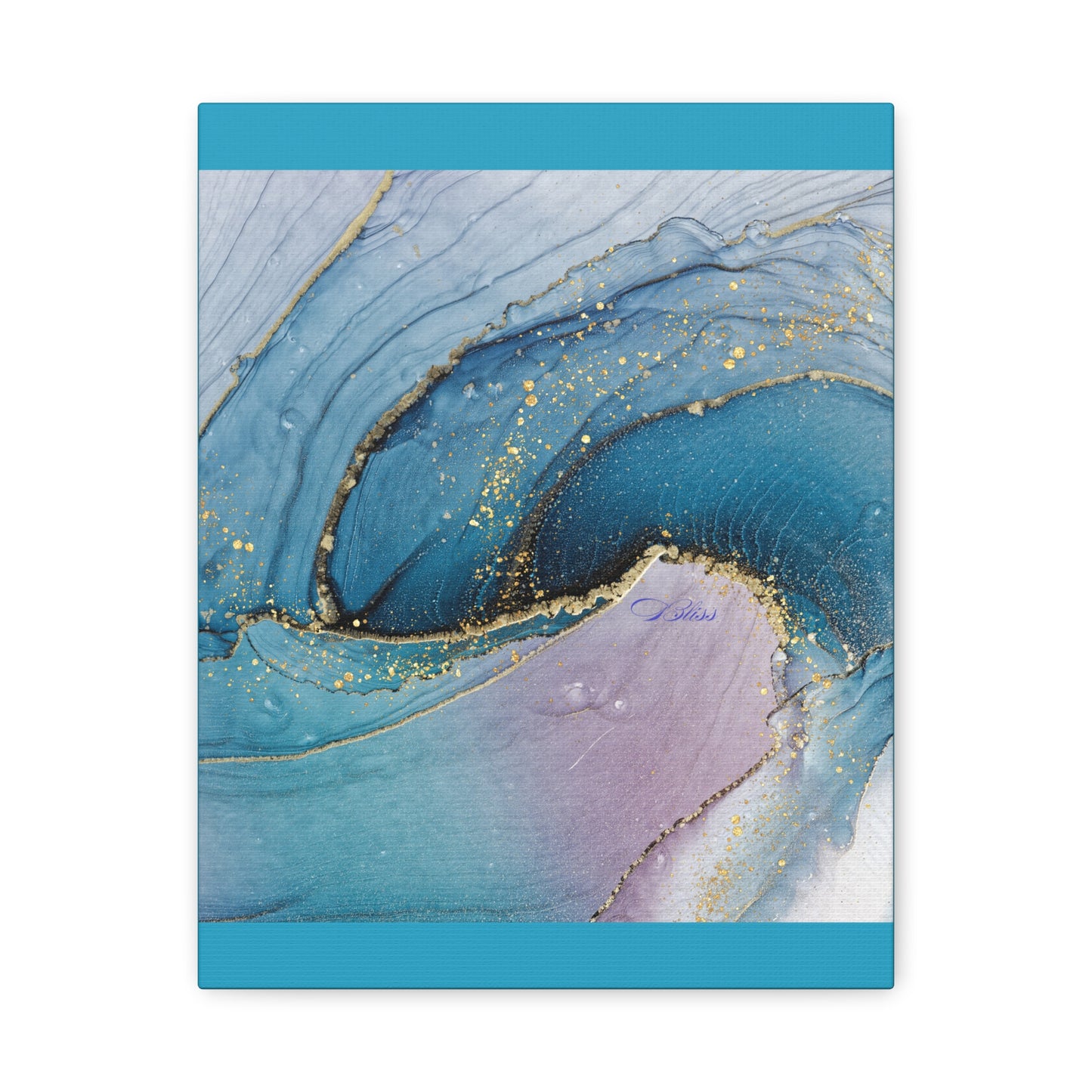 Canvas Wall Art, Abstract Ocean Wave, Modern Decor, Home Office, Gift for Her, Blue Gold Artwork, Living Room Wall Decor