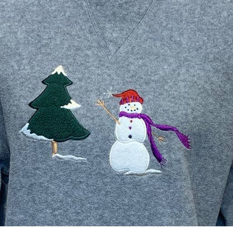 Karen Scott Womens Small Polyester Snowman Winter Tree Fleece Pullover Sweater