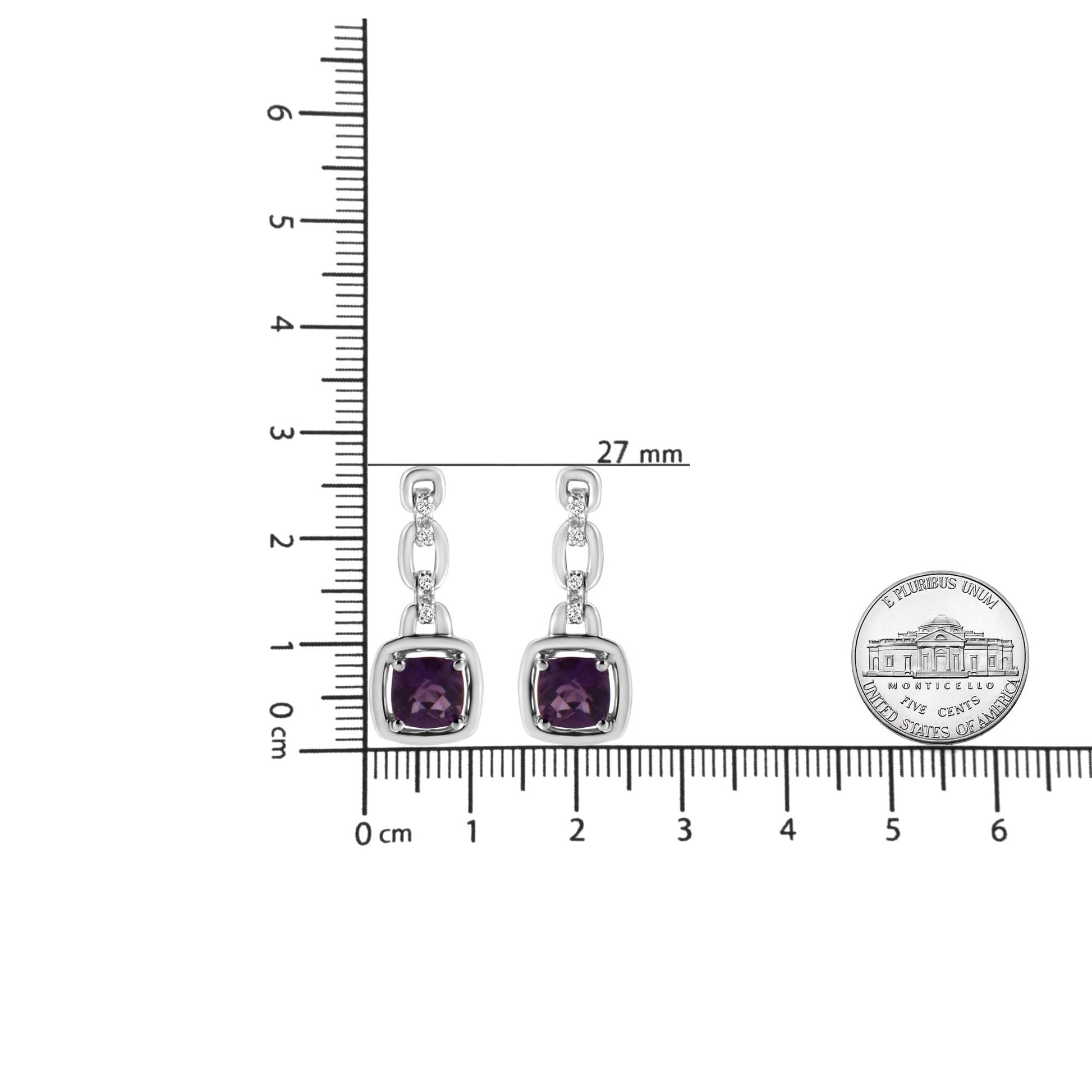 .925 Sterling Silver 6x6MM Cushion Shaped Natural Purple Amethyst and Diamond Accent Drop and Dangle Earrings (I-J Color, I1-I2 Clarity)-4