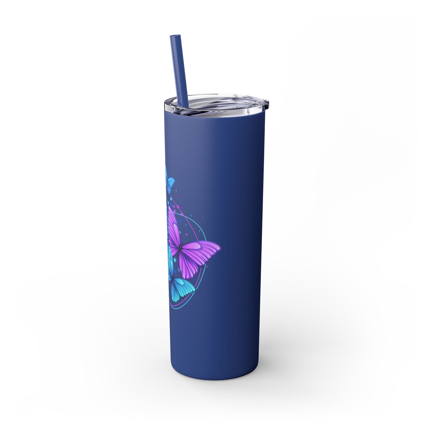 Butterfly Design Skinny Tumbler with Straw - 20oz Travel Mug