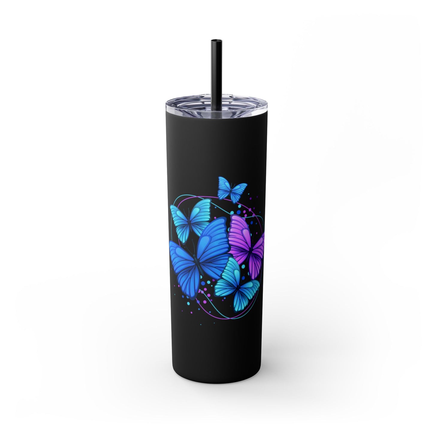 Butterfly Design Skinny Tumbler with Straw - 20oz Travel Mug