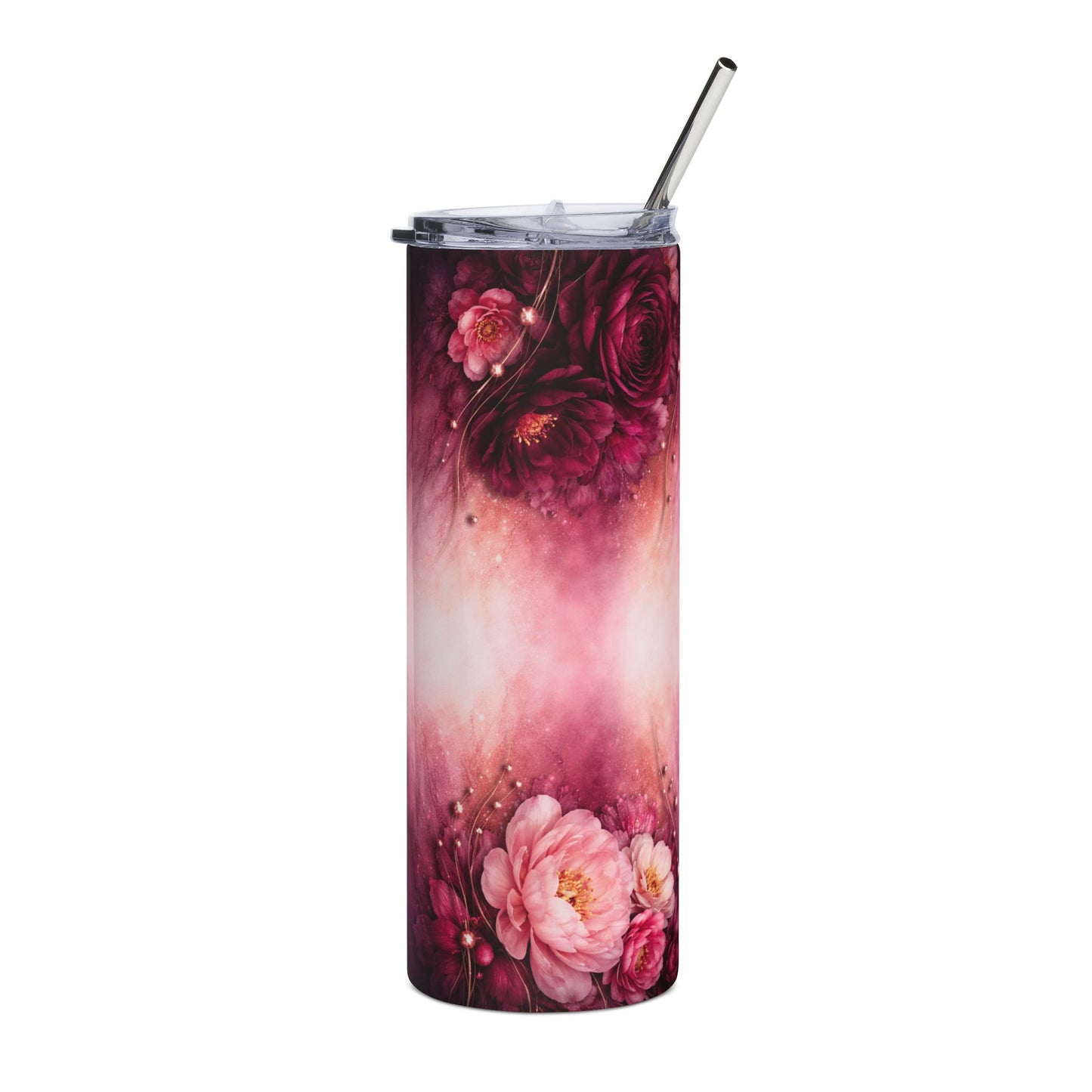 20oz Pink Floral Stainless Steel Tumbler – Rose Bouquet Travel Cup