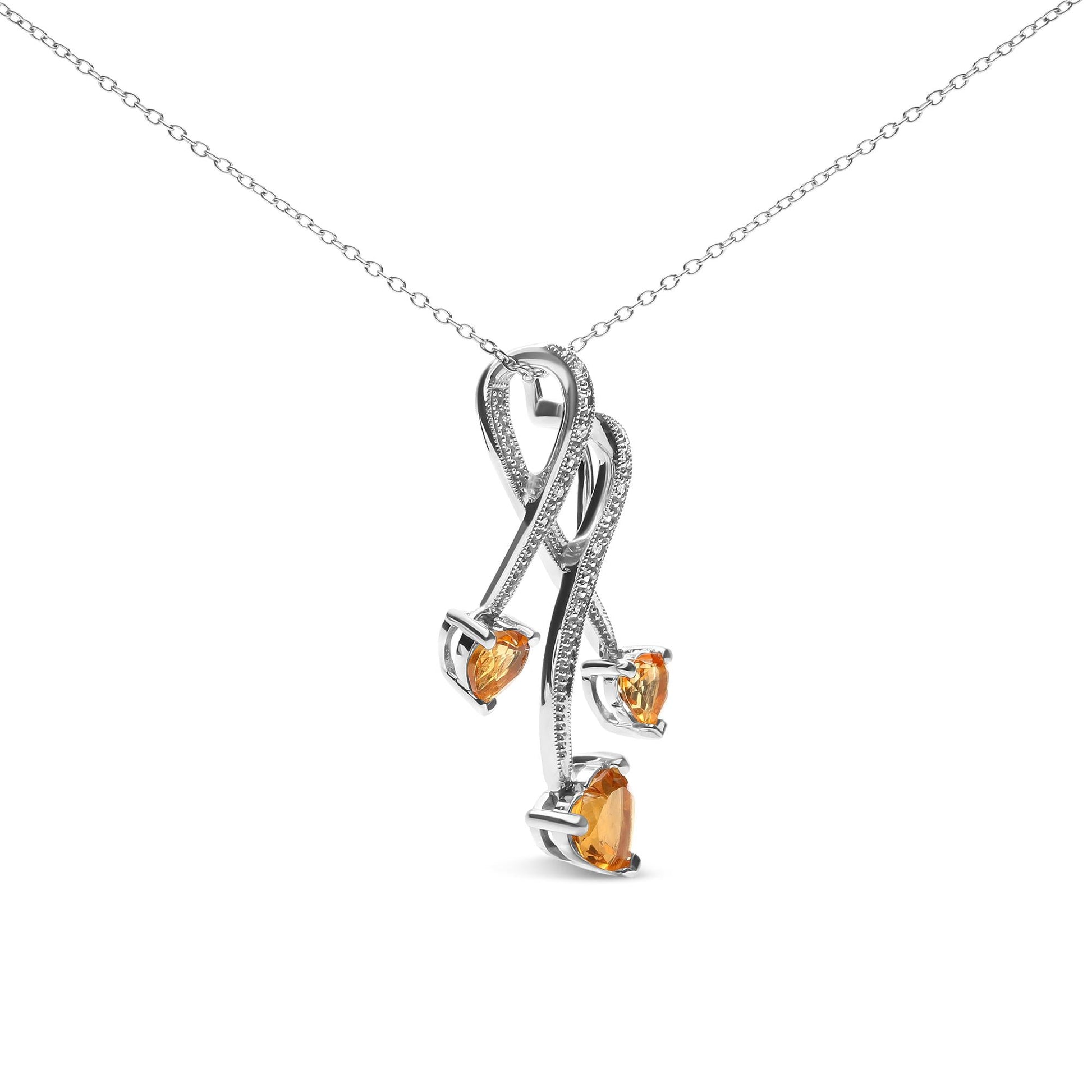 .925 Sterling Silver 3-Stone Heart Shape Citrine and Diamond Accent Spiral Drop 18" Pendant Necklace (H-I Color, SI1-SI2 Clarity)-3