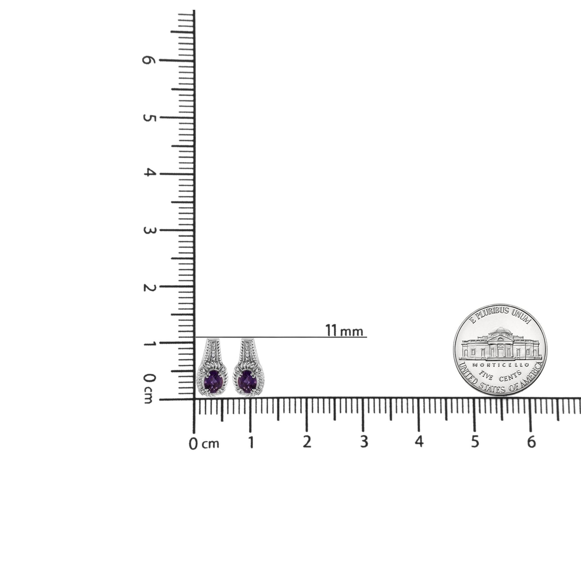 .925 Sterling Silver 8x6 MM Natural Oval Purple Amethyst Gemstone and Diamond Accent Art Deco Style Drop and Dangle Earrings (I-J Color, I1-I2 Clarity)-4