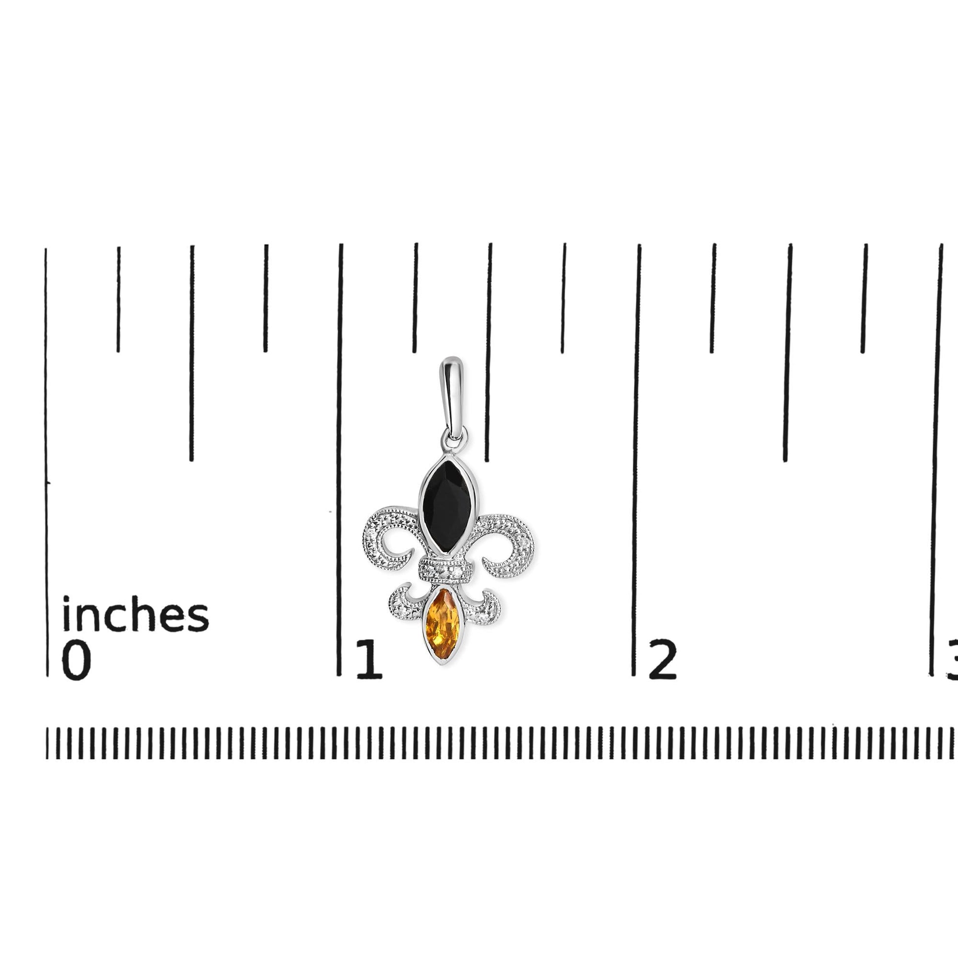 .925 Sterling Silver Marquise Cut Onyx and Citrine with Diamond Accent Fleur De Lis Drop Stud Earrings (H-I Color, SI1-SI2 Clarity)-4
