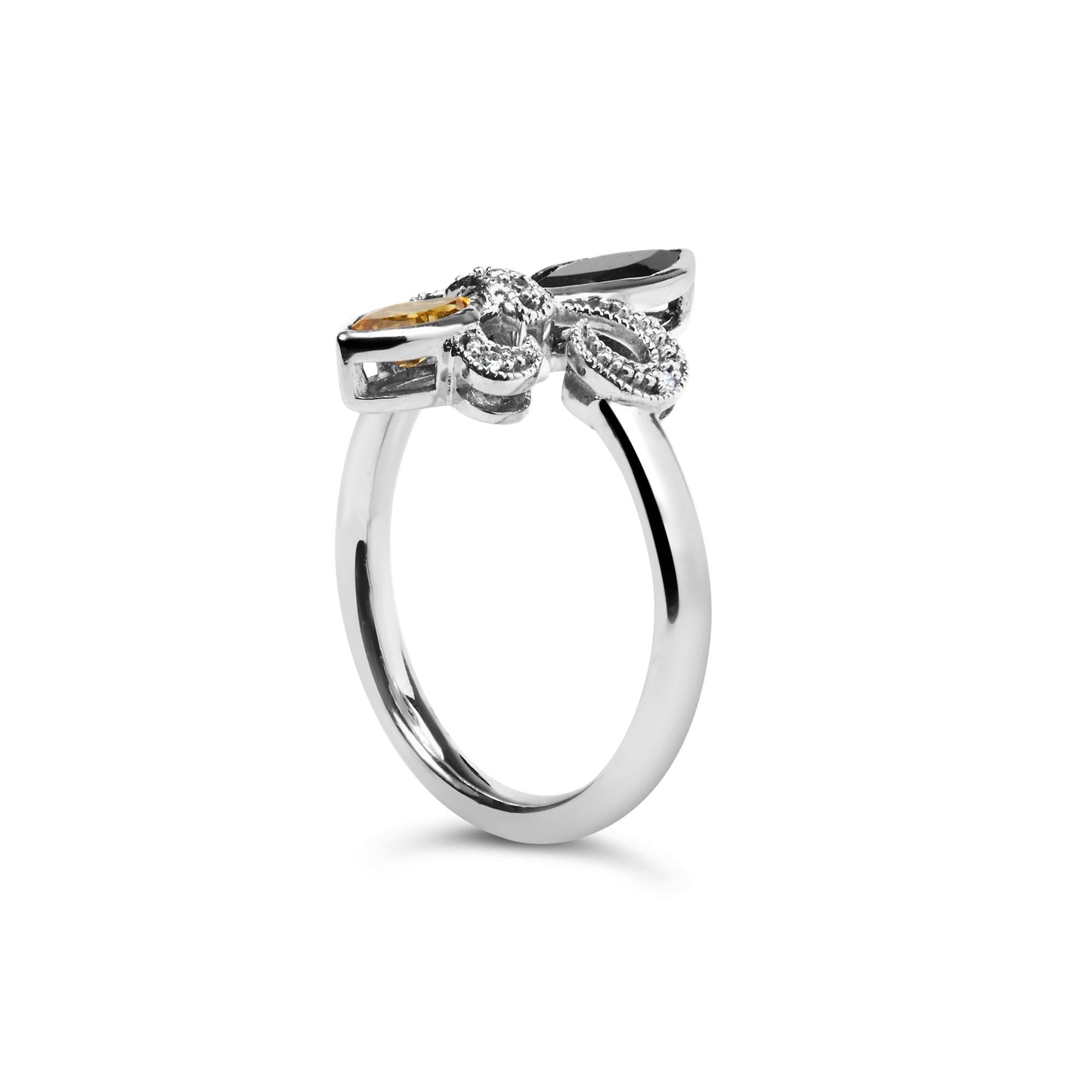 .925 Sterling Silver Black Onyx and Yellow Citrine Marquise and Diamond Accent Fleur De Lis Ring (H-I Color, SI1-SI2 Clarity)-4