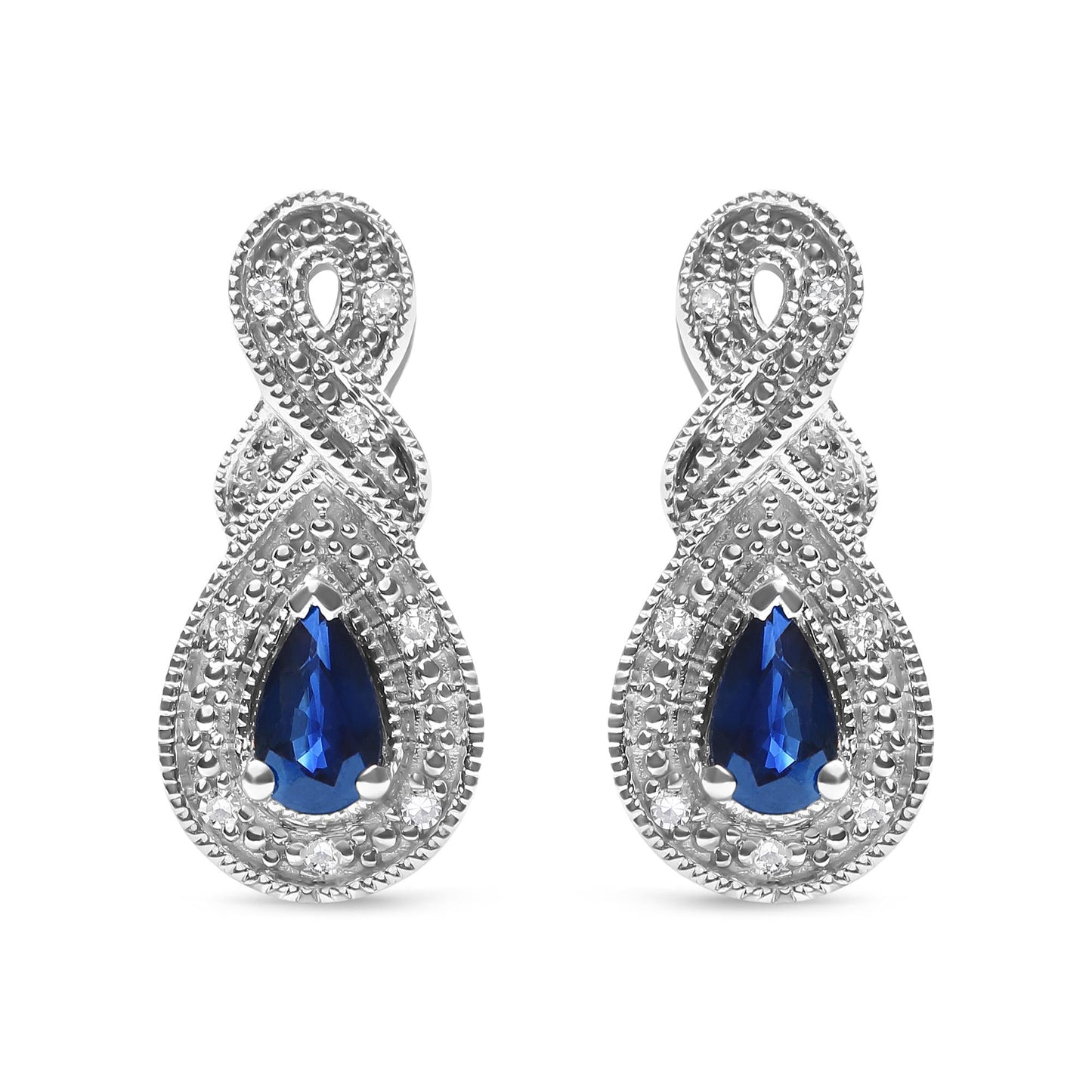.925 Sterling Silver 4.5 x 3mm Pear Sapphire Gemstone and Diamond Accent Infinity Drop Stud Earrings (H-I Color, SI1-SI2 Clarity)-0