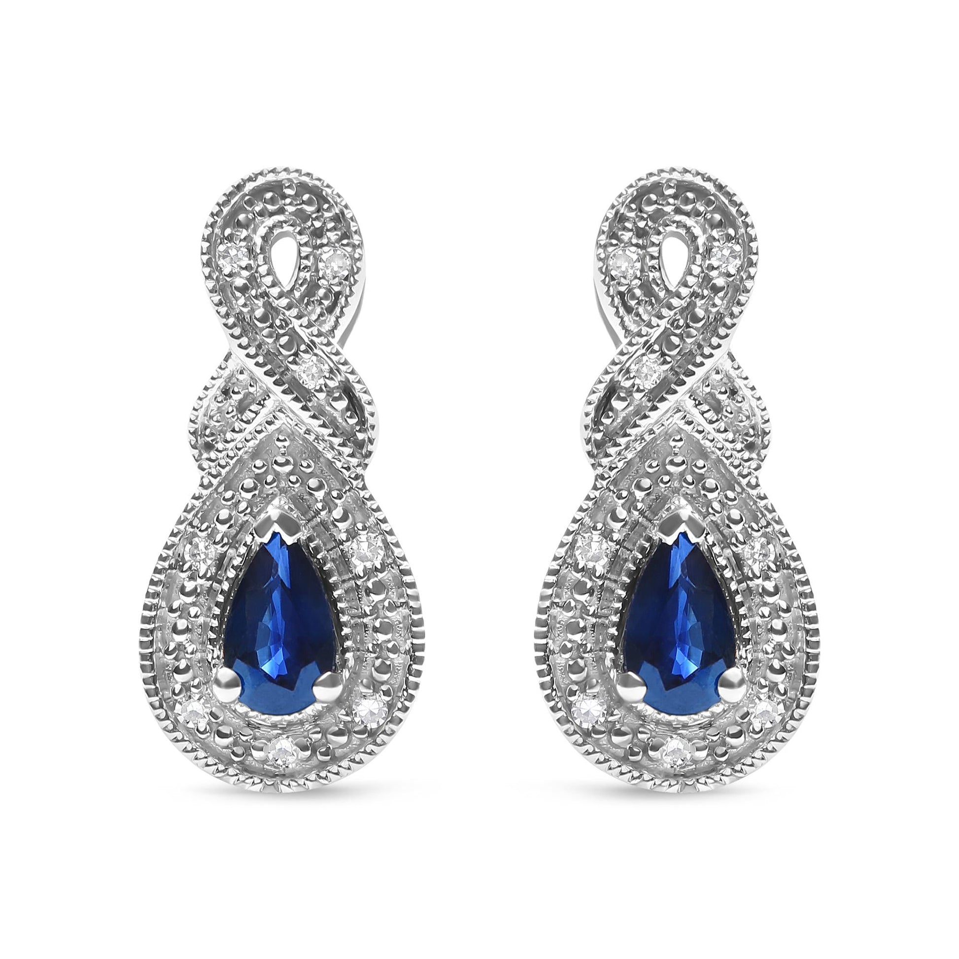 .925 Sterling Silver 4.5 x 3mm Pear Sapphire Gemstone and Diamond Accent Infinity Drop Stud Earrings (H-I Color, SI1-SI2 Clarity)-0