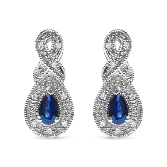 .925 Sterling Silver 4.5 x 3mm Pear Sapphire Gemstone and Diamond Accent Infinity Drop Stud Earrings (H-I Color, SI1-SI2 Clarity)-0