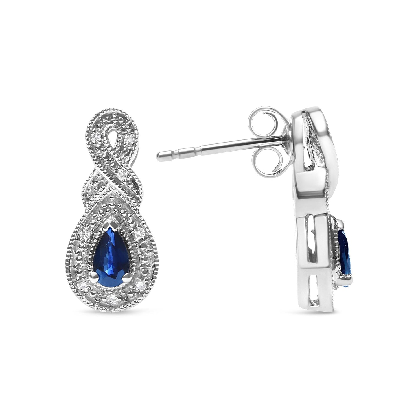.925 Sterling Silver 4.5 x 3mm Pear Sapphire Gemstone and Diamond Accent Infinity Drop Stud Earrings (H-I Color, SI1-SI2 Clarity)-3