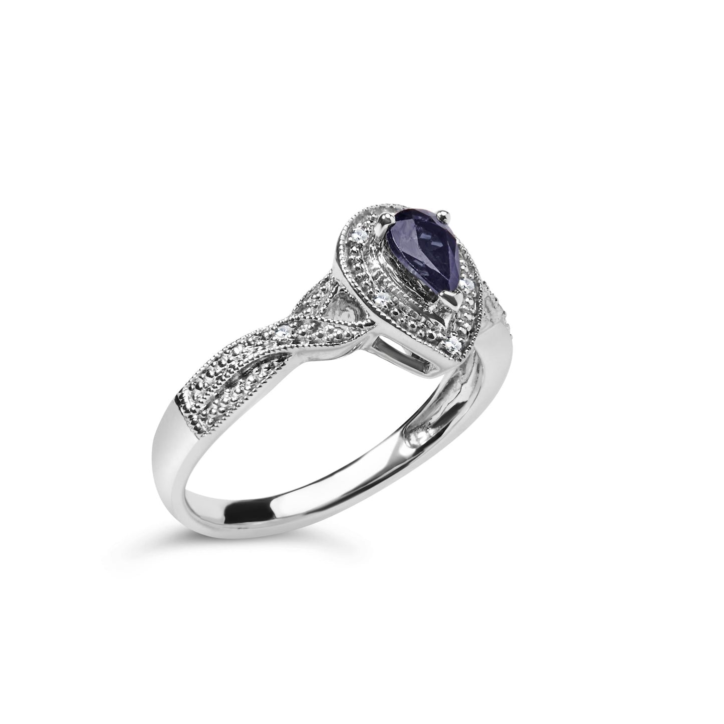 .925 Sterling Silver 6x4mm Pear Sapphire Gemstone with Diamond Accent Fashion Halo Ring (H-I Color, SI1-SI2 Clarity)-3