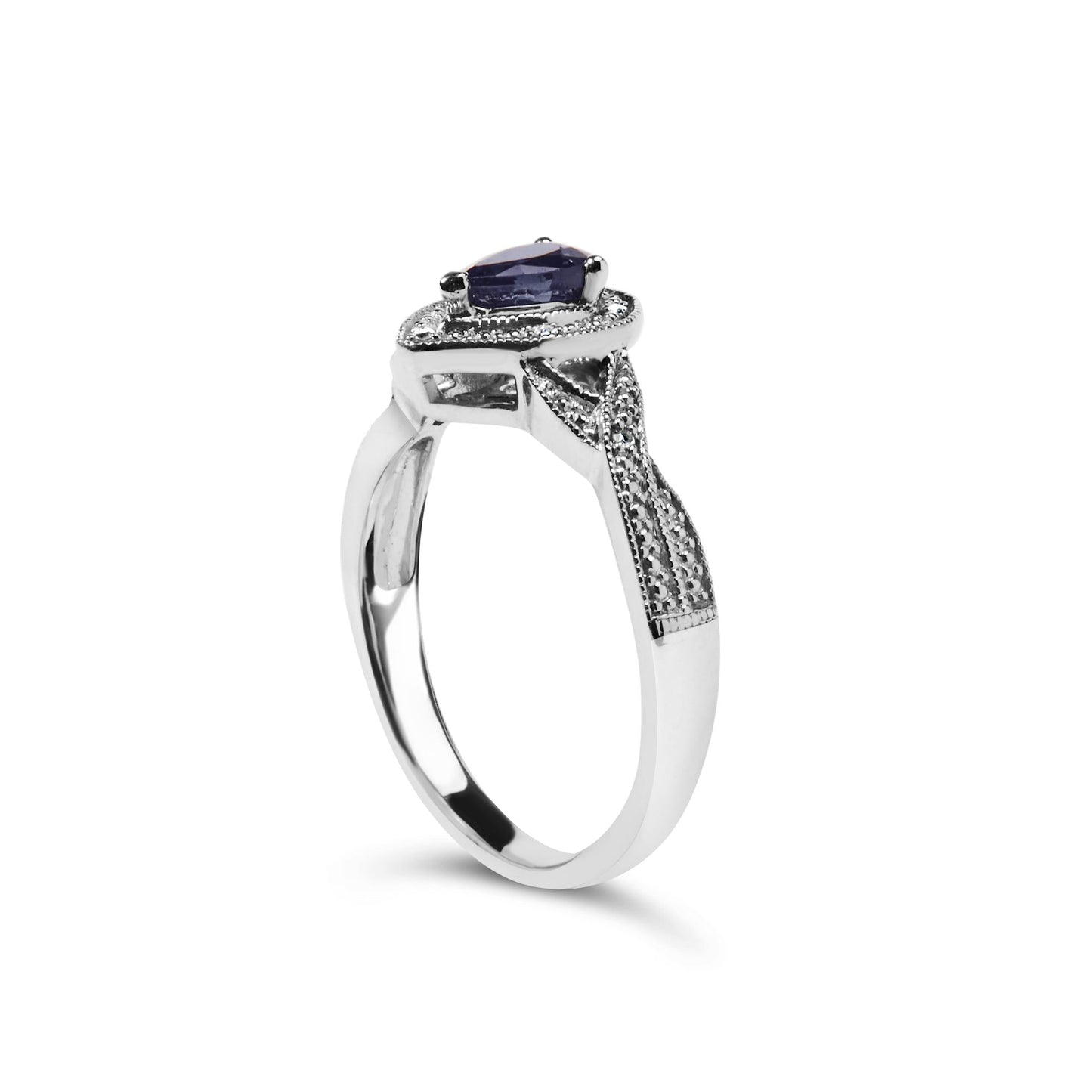.925 Sterling Silver 6x4mm Pear Sapphire Gemstone with Diamond Accent Fashion Halo Ring (H-I Color, SI1-SI2 Clarity)-4