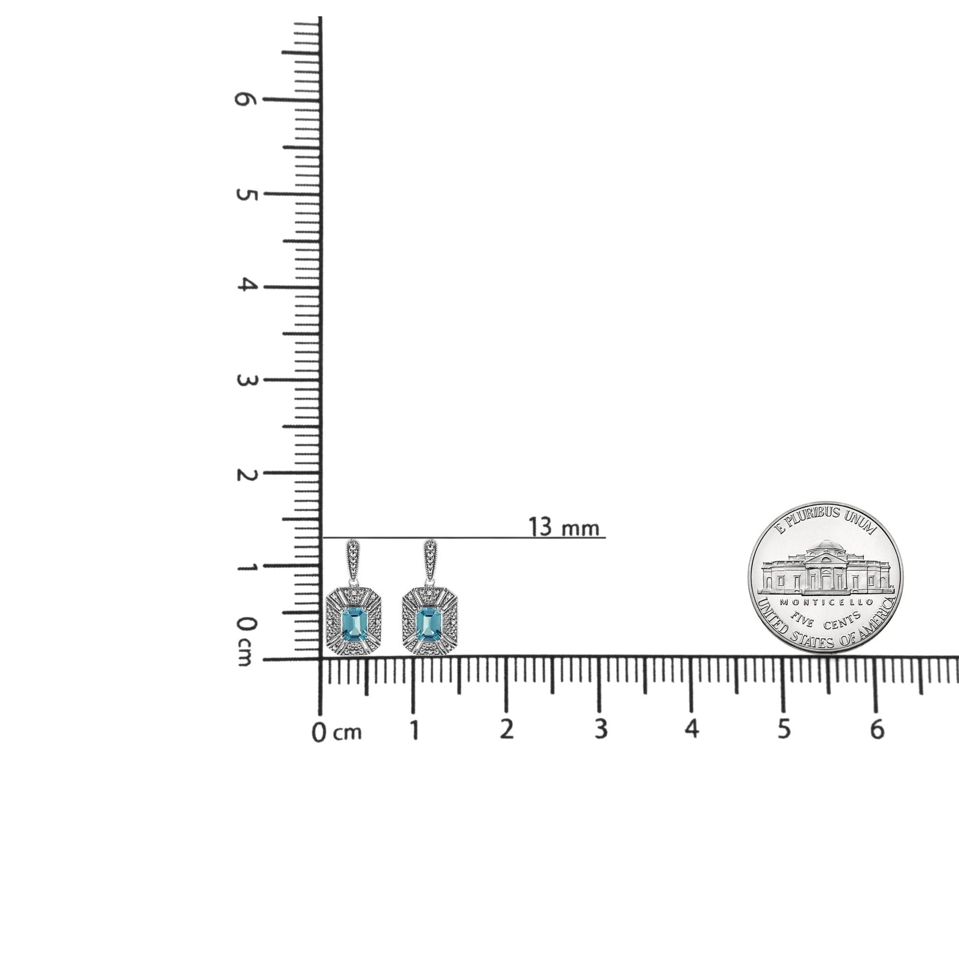 .925 Sterling Silver 7x5MM Emerald Shape Blue Topaz and Diamond Accent Art Deco Halo Style Drop and Dangle Earrings (I-J Color, I1-I2 Clarity)-4