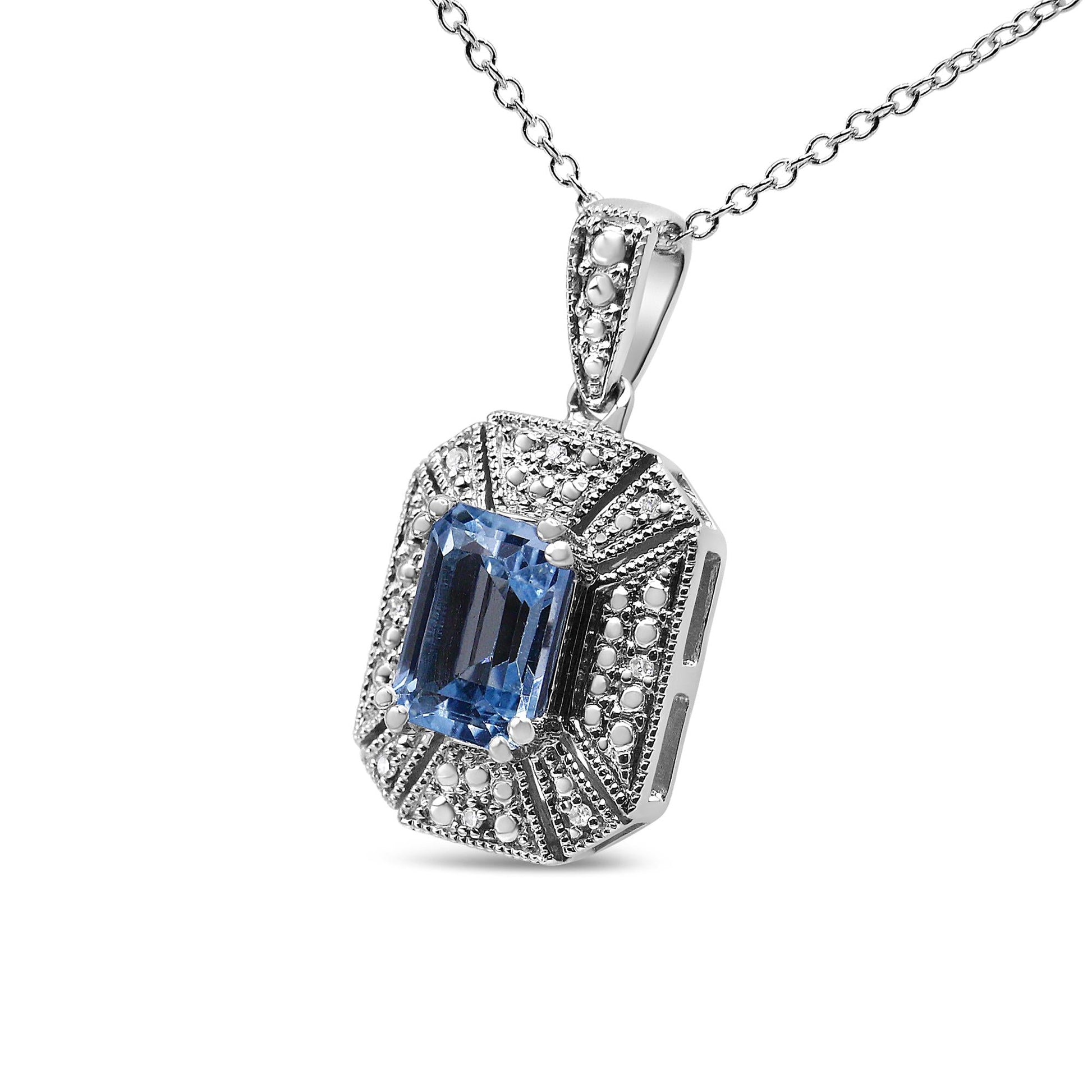 .925 Sterling Silver Blue Topaz and Diamond Accent Art Deco Style 18" Pendant Necklace (I-J Color, I1-I2 Clarity)-1