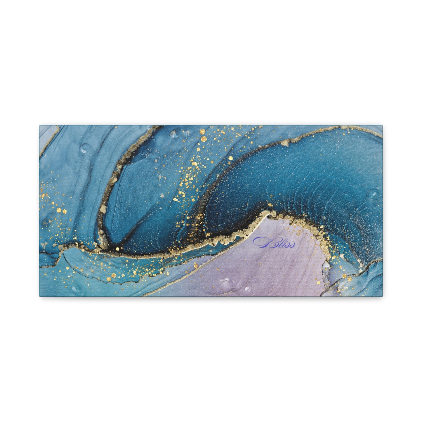Canvas Wall Art, Abstract Ocean Wave, Modern Decor, Home Office, Gift for Her, Blue Gold Artwork, Living Room Wall Decor
