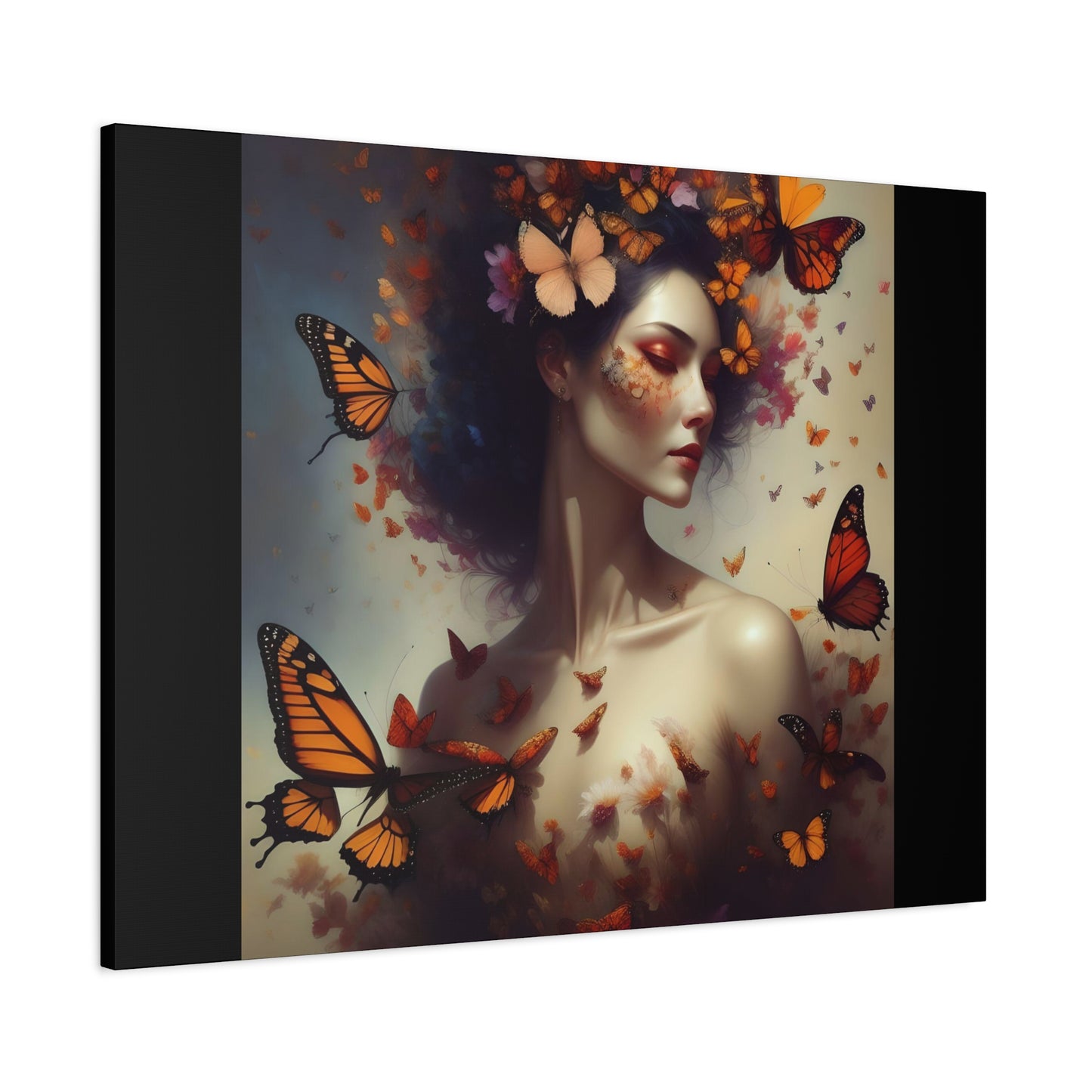 Canvas Wall Art - Butterfly Woman Print, Floral Home Decor, Unique Gift for Nature Lovers, Birthday Decoration, Whimsical Art