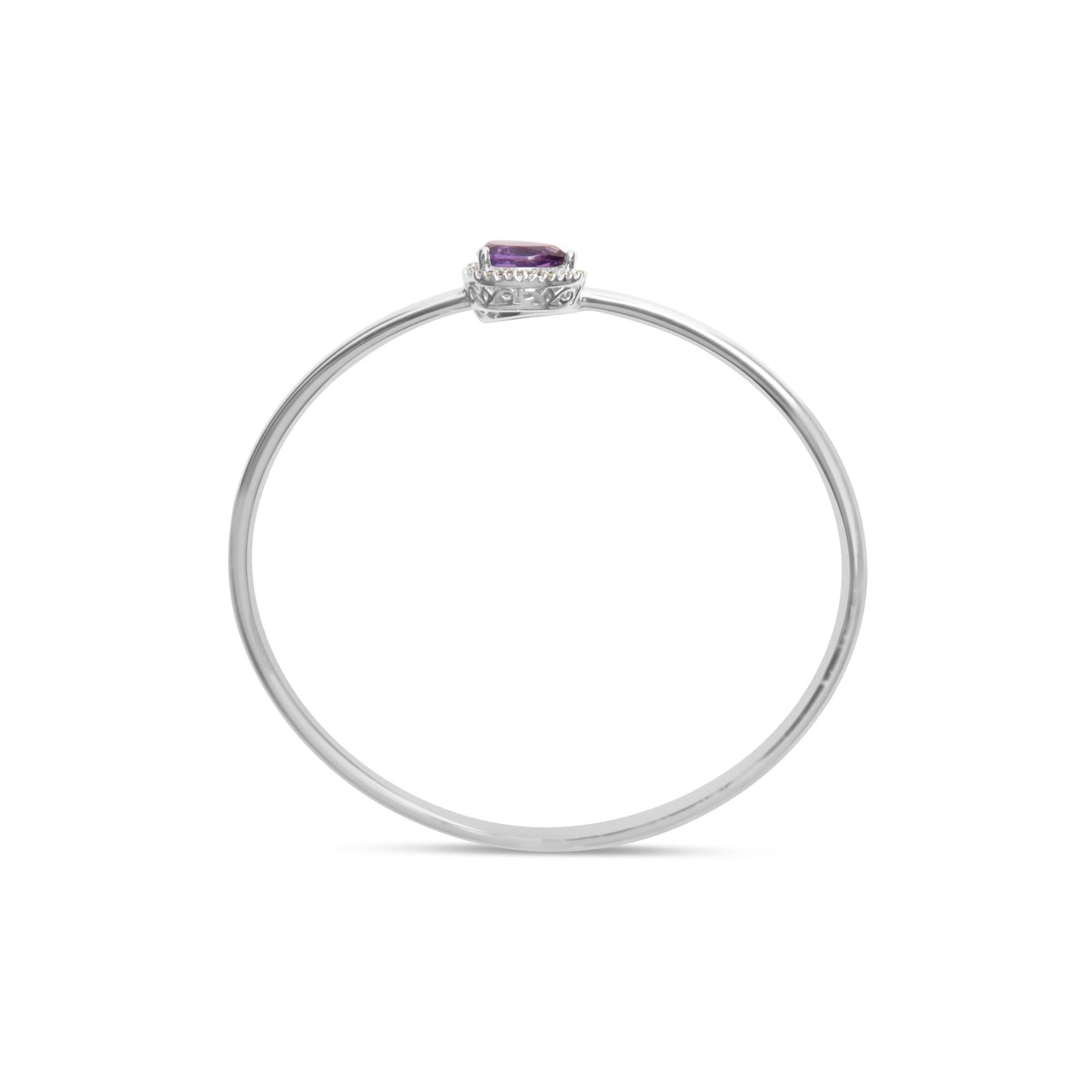 .925 Sterling Silver 8 x 5.5mm Pear Shape Amethyst  and Diamond Accent Halo Bypass Bangle Bracelet (H-I Color, SI1-SI2 Clarity)  - Fits up to 7" Inches-4