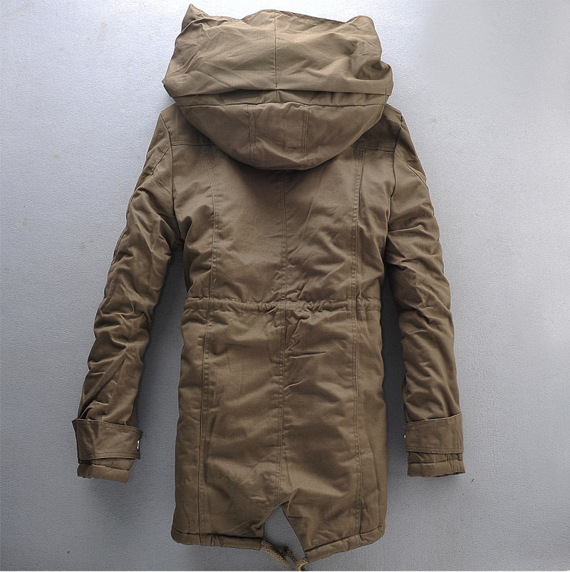 Men's plus plus size Winter hooded mid-length cotton coat