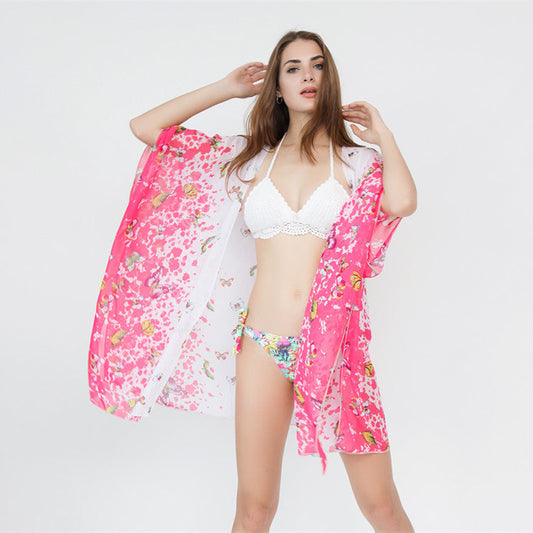 Small Butterfly Pattern Beach Swimming Bikini Cardigan