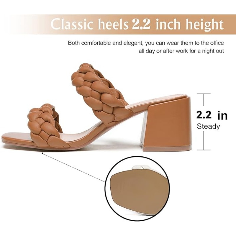 Athlefit Womens 8.5 Chstnut Brown Braided 2.5" Block Heel Sandals Open Toe Shoes
