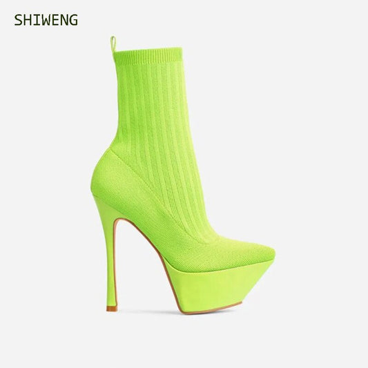 New High heel 13cm Stiletto Heel Sock Boots Long Pointed Toe Sexy Women Fashion Nightclub Ankle Boots 44