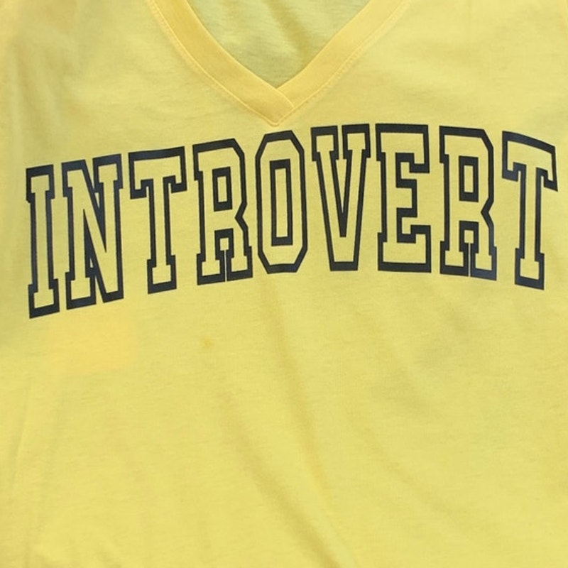 New Hand Printed Womens Medium Introvert V-Neck Short Sleeve Tee Shirt