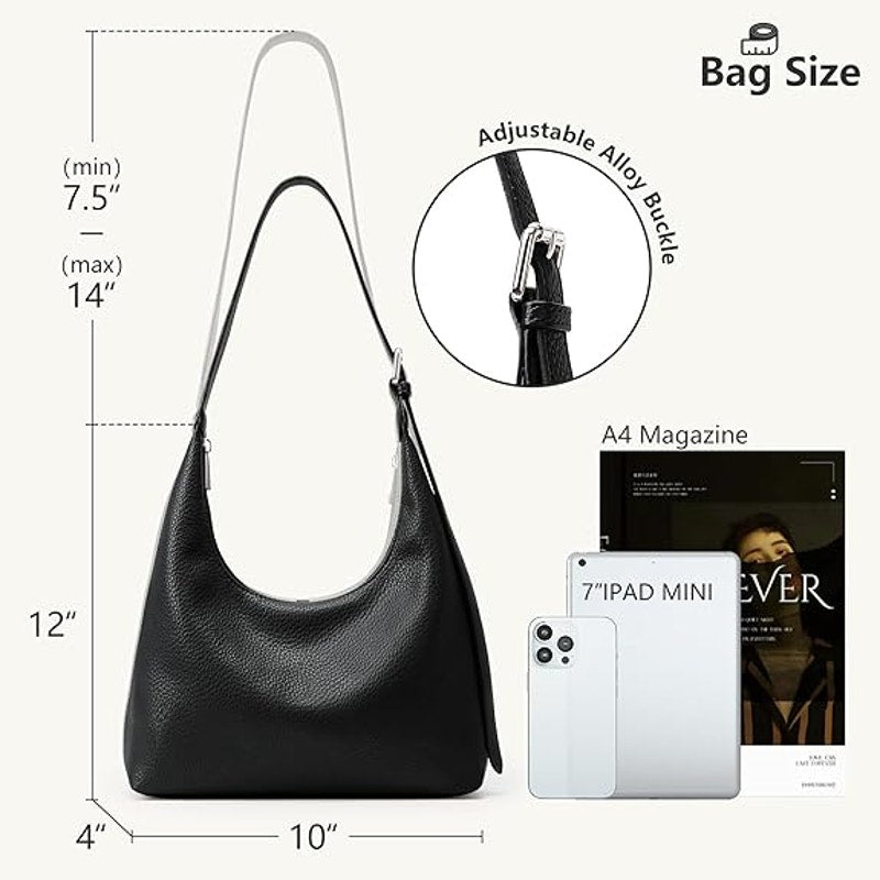 Kalidi Womens Black Faux Leather Adjustable Strap Zipper Close Crescent Tote Bag