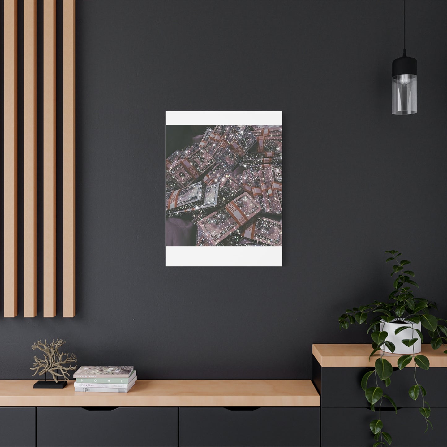 Sparkling Money Canvas Art, Glittery Wall Decor for Home, Modern Art Piece, Gift for Art Lovers, Chic Office Decor, Unique Wall Hanging