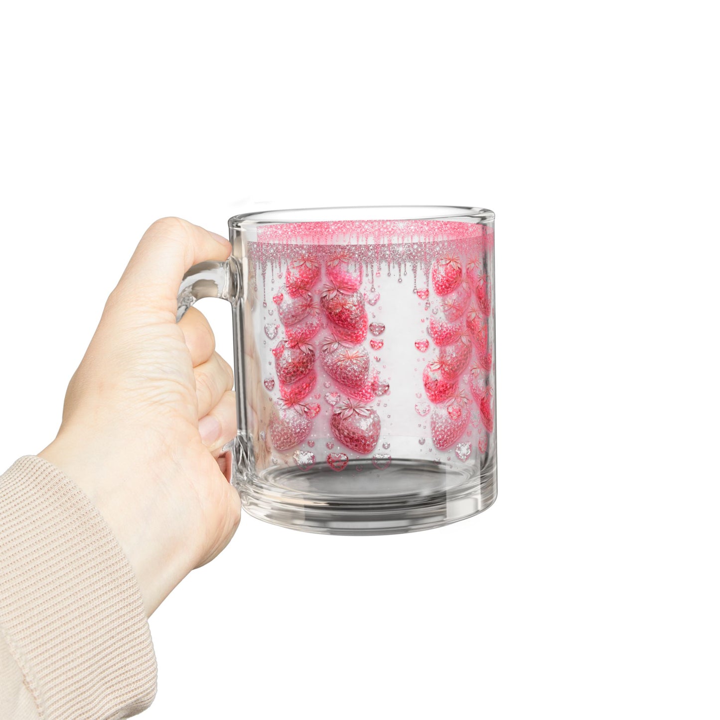 Strawberry Drip Pattern Glass Mug 10oz