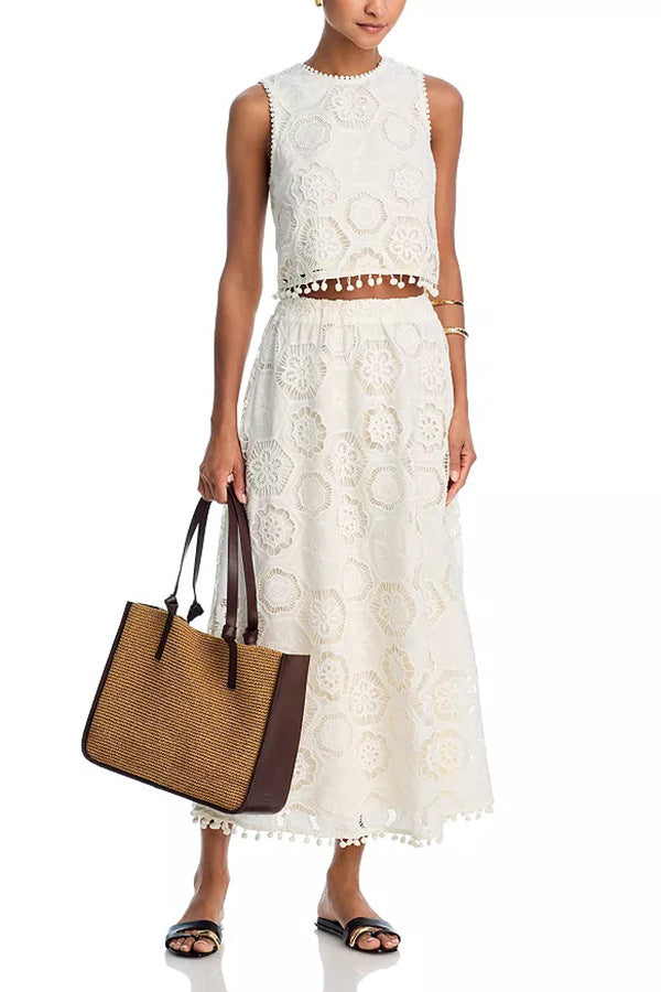 Sleeveless Embroidered Skirt Set