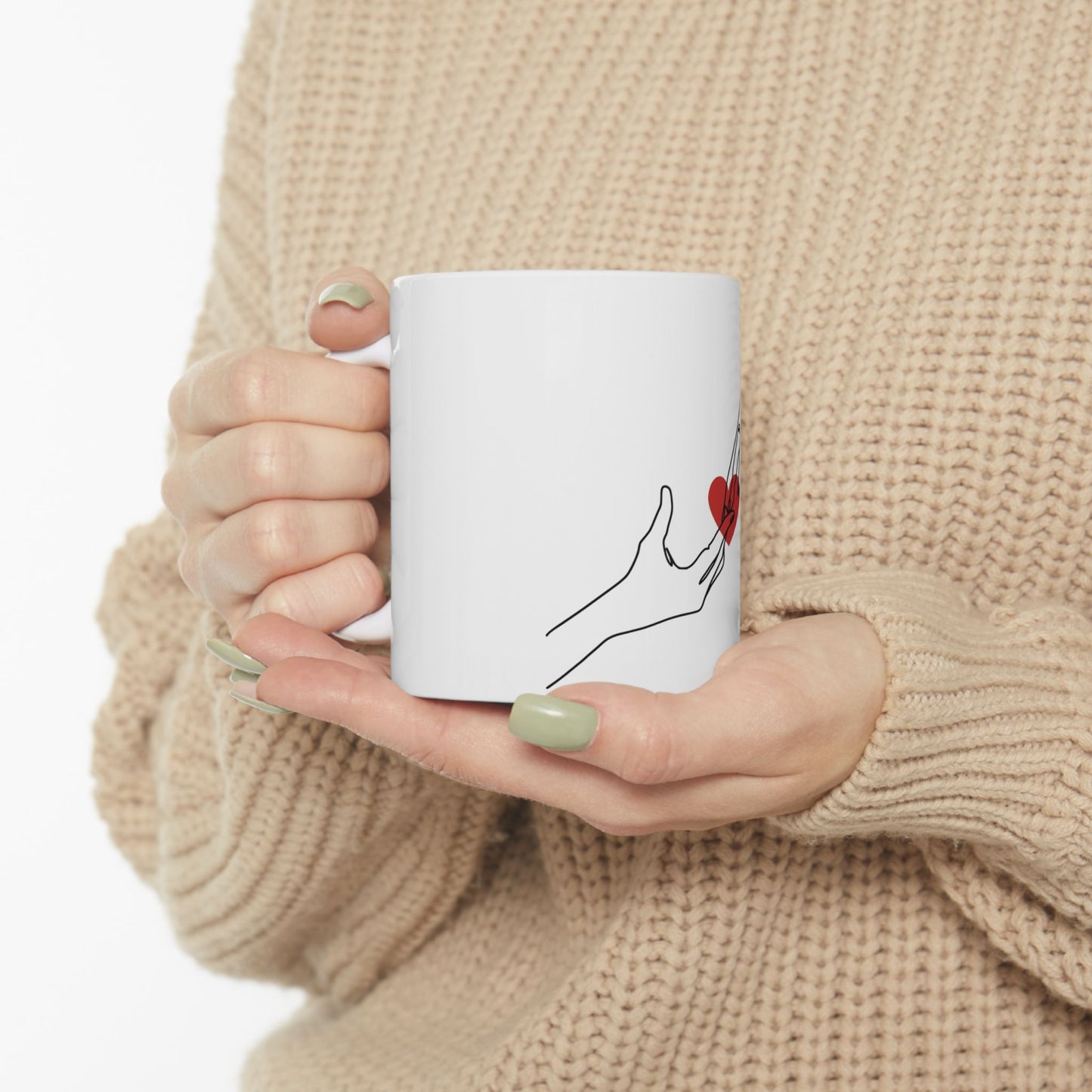 Love Connection Ceramic Mug - Hand-Drawn Heart Design, Gift for Couples, Valentine’s Day, Coffee Lover's Mug, Cute Kitchenware