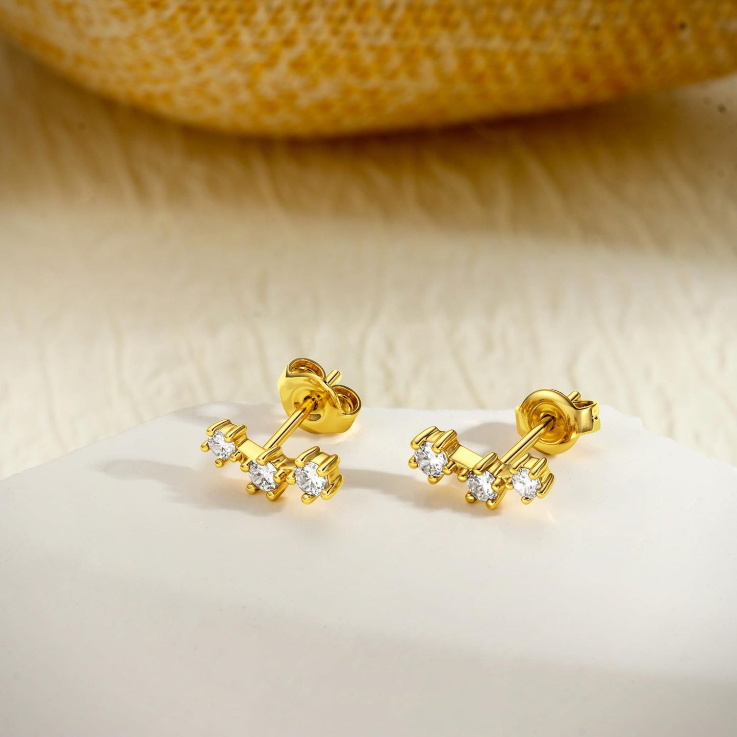 Womens Brass Earrings Set With Silver Needles And Real Gold Plating