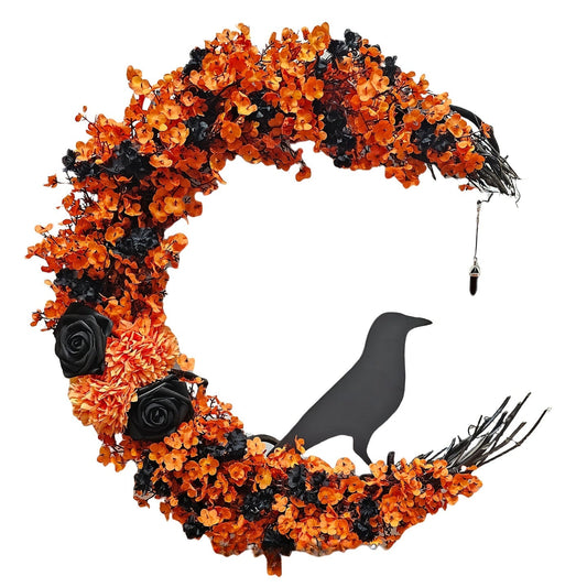 Halloween Moon & Crow Wreath Wall Decor-0