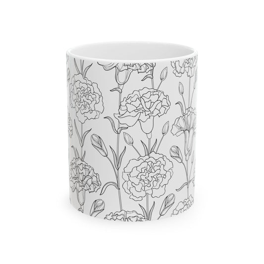 Floral Elegance Ceramic Mug, 11oz, 15oz, Gift for Her, Home Decor, Mother's Day, Coffee Lover, Minimalist Style